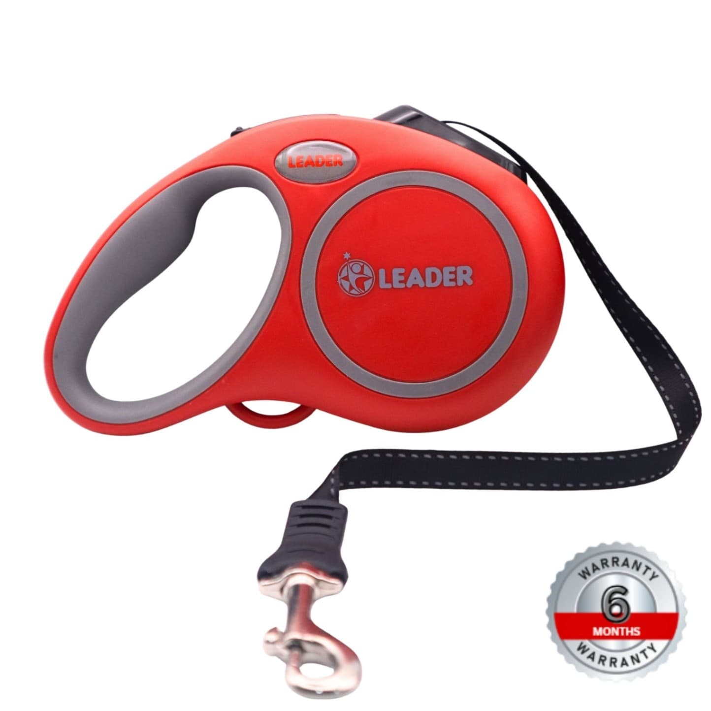 Leader - Red Retractable Dog Leash - M (5M Leash, One-Button Lock & Brake for Medium Dogs up to 25kg)