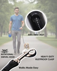 LEADER Retractable Reflective Dog Leash–Ergonomic Anti-Slip Grip Handle, Anti-Twist Inlet, One-Button Lock & Brake (Copy) - Image 4